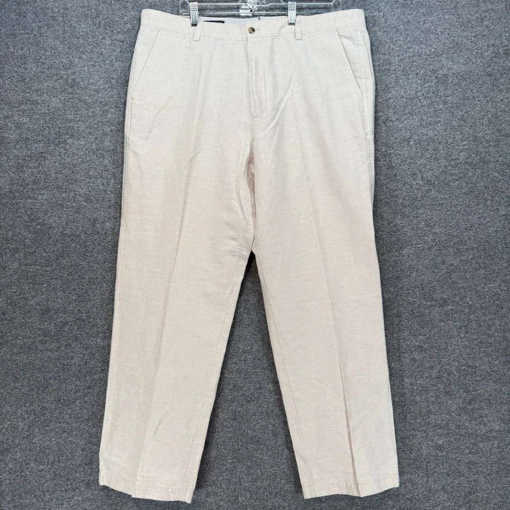 Lands End Pants Mens 40‎ Beige Linen Blend Traditional Fit Chino Slacks Casual